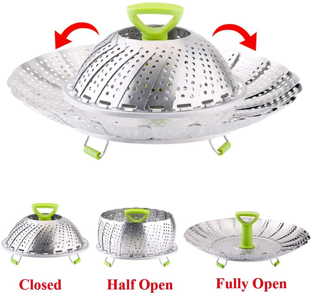 Stainless Steel Vegetable Steamer Basket for Cooking, Food Steamer Basket  with Removable Center Handle for Veggie Seafood Cooking, mobzio Folding