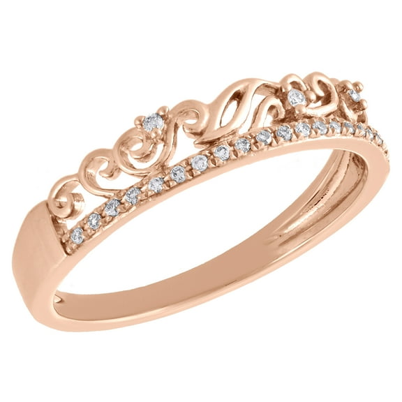 10K Rose Gold Scattered Diamond Filigree Stackable Right Hand Ring 1/12 Ct.