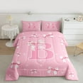 thumbnail image 2 of Castle Fairy Kids Teens Personalized Initial B Bedding Comforter Set 2pcs,Kawaii Pink Ribbon Bowknot Twin Comforter Sets Microfiber,Dreamy Princess Breathable Bedding Set,Luxury Bedroom Decor, 2 of 8