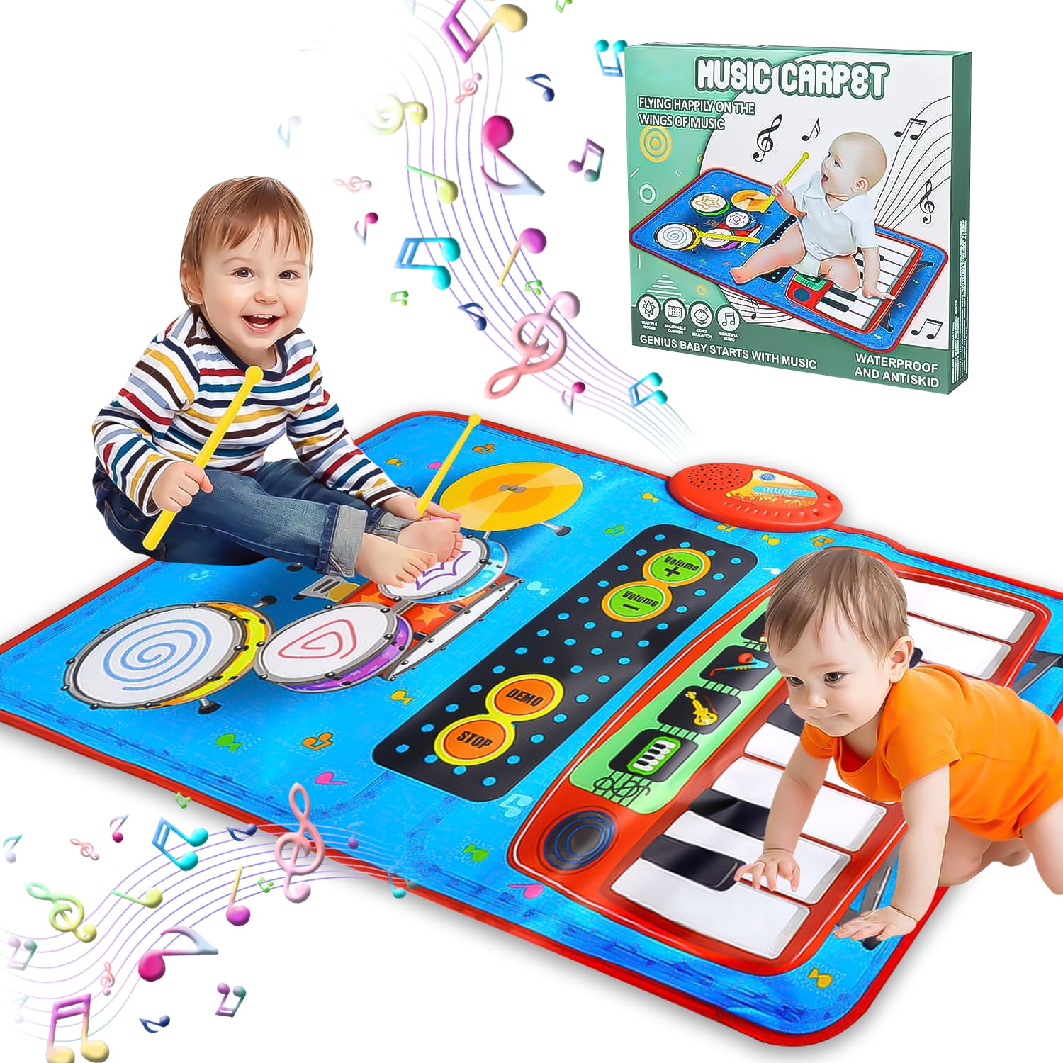 2 in 1 Kids Musical Mat Piano Drum Mat with Sticks Learning Toys for 1 3 Yrs Birthday Gifts for Toddlers Walmart