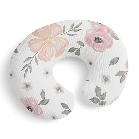 Sweet Jojo Designs Watercolor Floral Pink and Grey Girl Muslin 100% Cotton Nursing Pillow Cover