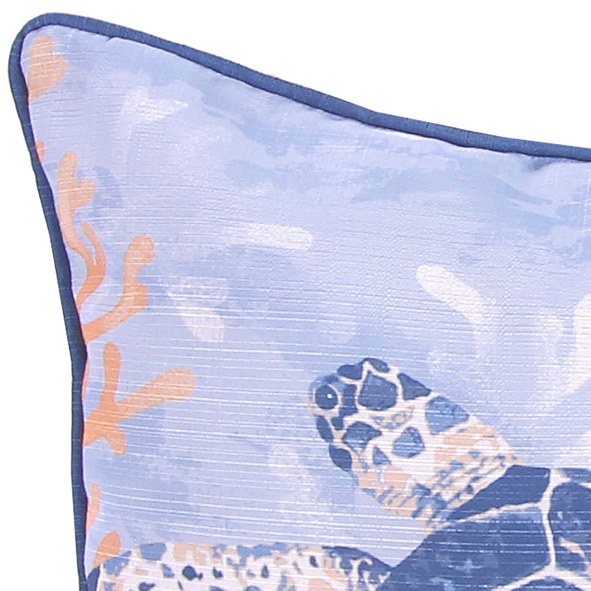 Jordan Manufacturing 18" x 18" Blue and Coral Sea Turtle Nautical Square Decorative Throw Pillow with Welt
