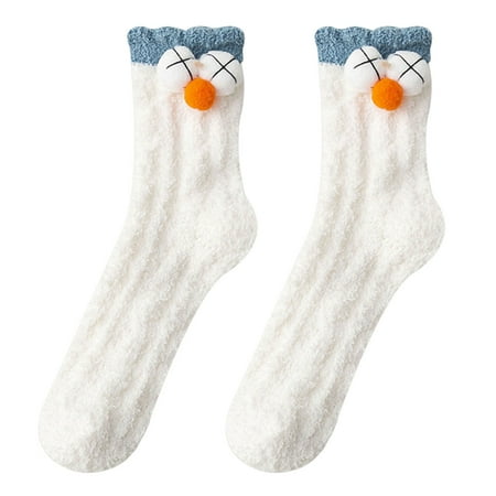 

Zhiyuan 1 Pair Women Socks Lovely Thick Coral Fleece Mid-Tube Socks Keep Warm Various Styles Winter Christmas Home Floor Socks for Indoor Outdoor