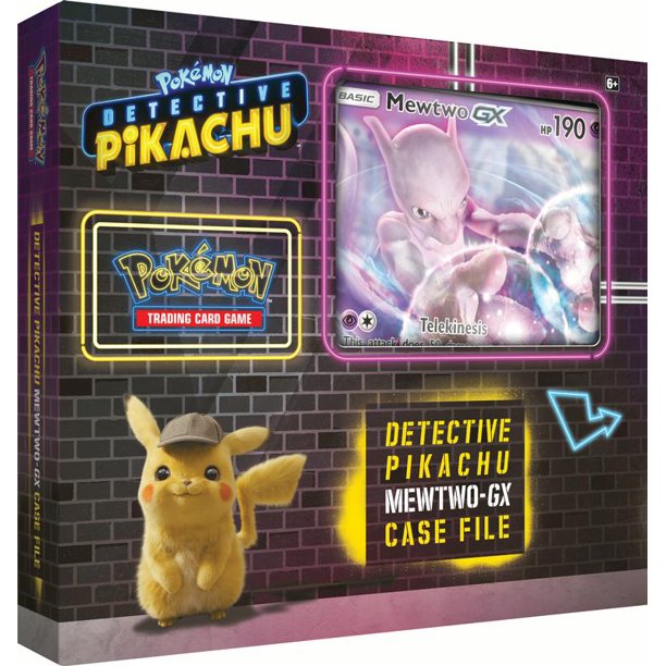 Detective Pikachu Pokemon Trading Cards MewtwoGx Case File + 6 Booster Pack + A Foil Promo Gx