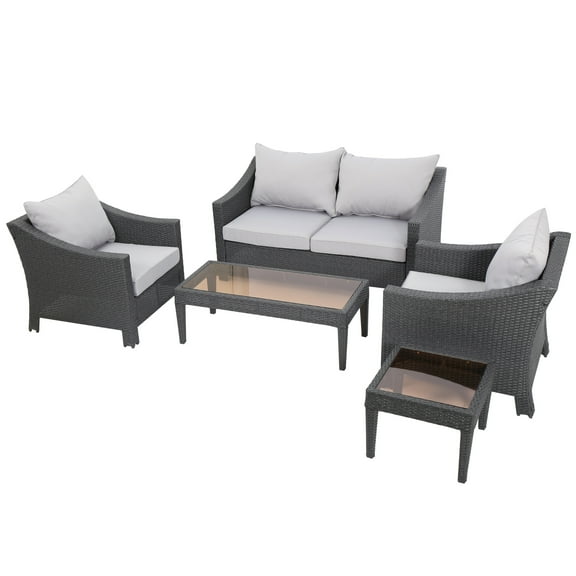 GDF Studio Antigua Outdoor 5-Piece Wicker Chat Set, Gray