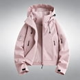 thumbnail image 3 of Warop Womans Hooded Jacket, Drawstring Hood Long Sleeve Solid Coat, Cropped Fit Outdoor Windbreaker for Hiking Trip, 3 of 4