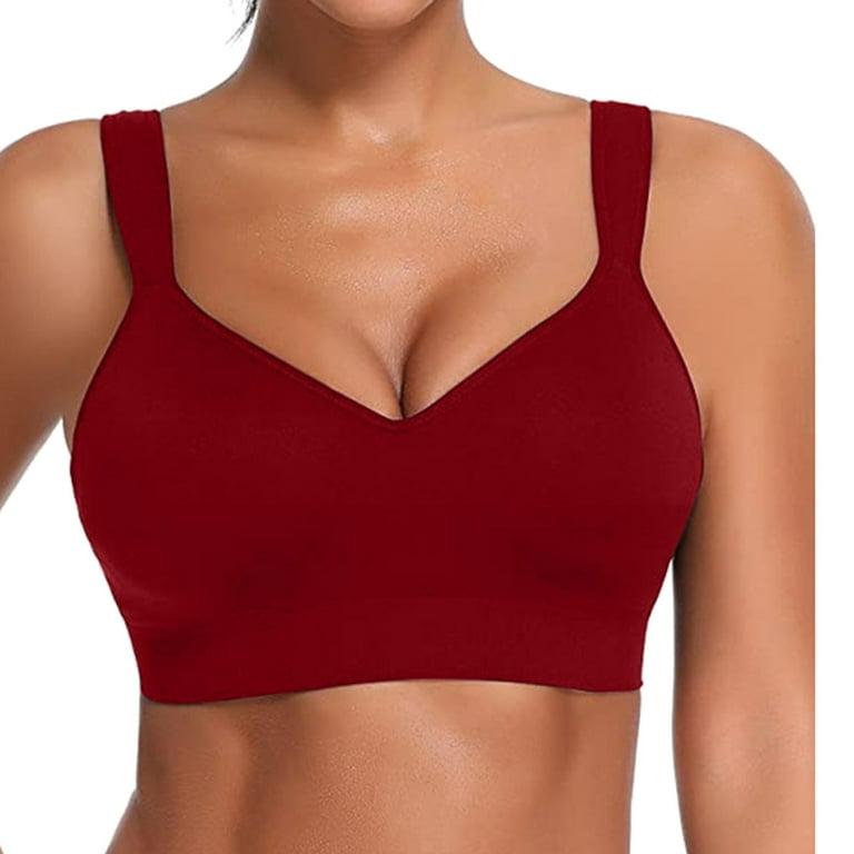 Quealent Womens Bras Comfortable Full Coverage Womens Low Back Bra Wire  Lifting Deep U Shaped Plunge Backless Bra with Convertible Clear Straps  (Red,XXXXL) 