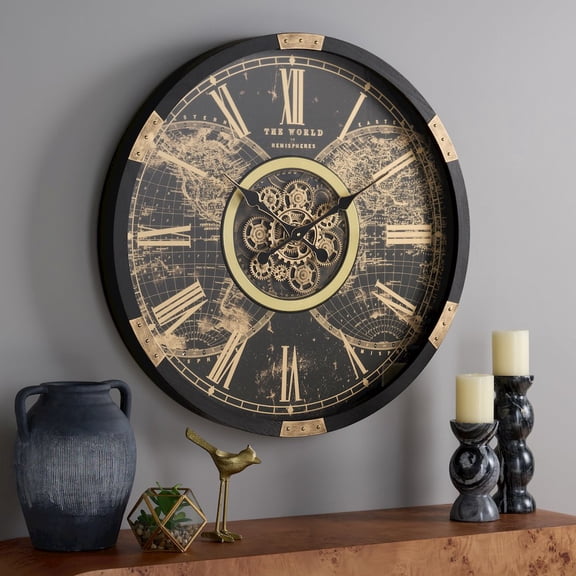 SEI Ephersyn World Gear Wall Clock/Black/Gold