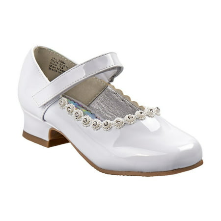 Josmo - Girls White Patent Flower Embellished Mary Jane Dress Shoes ...