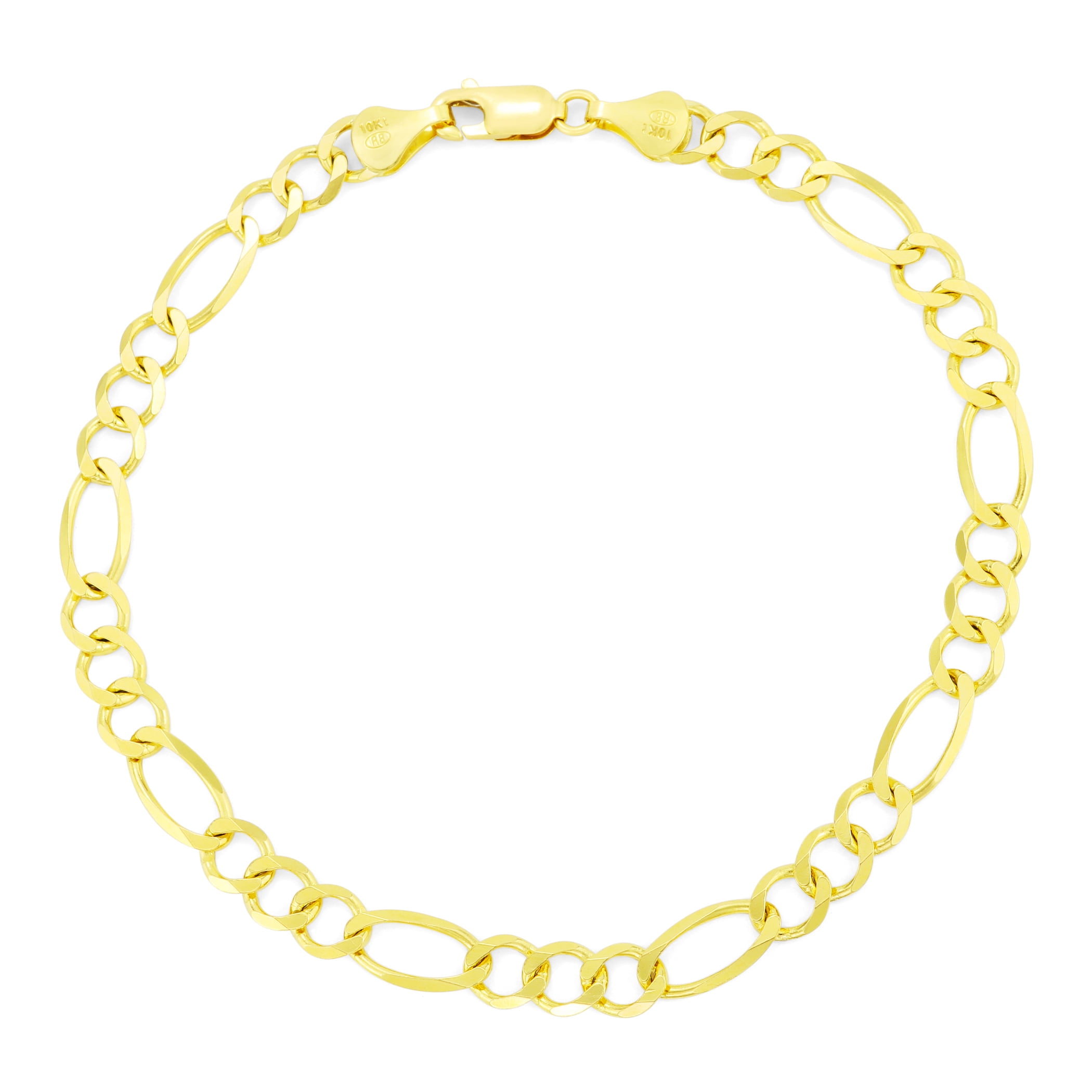 14K Yellow Gold 5.5mm Diamond Cut White Pave Italian Figaro Chain Bracelet 8"