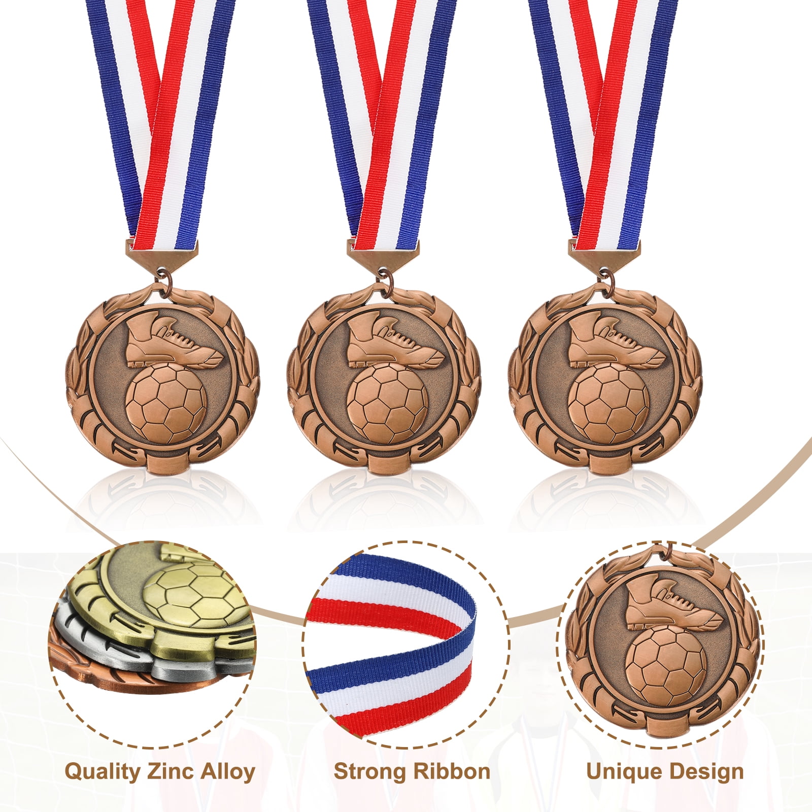 Uxcell Football Events Wheat Award Medals with Ribbons, Winner Medals Prizes for Competitions Sports Party Red