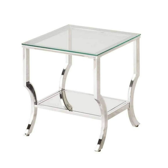 Glass Top End Table with Mirrored Bottom Shelf Clear and Silver - Saltoro Sherpi