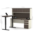 thumbnail image 3 of Bestar Prestige + Height Adjustable L-Desk with Hutch in White Chocolate & Antigua, 3 of 4