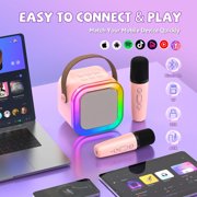 BONAOK Mini Karaoke Machine, Portable Karaoke Speaker with 2 Wilreless Microphones for Home Party, Birthday Gifts, Pink