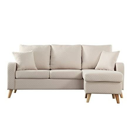 Mid Century Modern Linen Fabric Small Space Sectional Sofa with Reversible Chaise (Best Small Sectional Sofa)