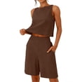 thumbnail image 3 of Horkkom Short Sets for Women 2 Piece Linen Solid Color Tank Tops High Waist Shorts with Pockets Summer Casual Vacation Sets XXXL, 3 of 7