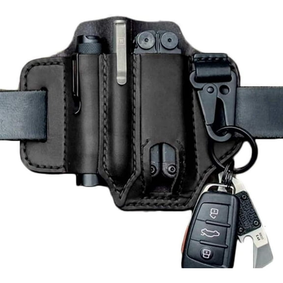 KANGDE Genuine Leather EDC Belt Loop Waist Multitool Sheath, 3-Pocket Organizer