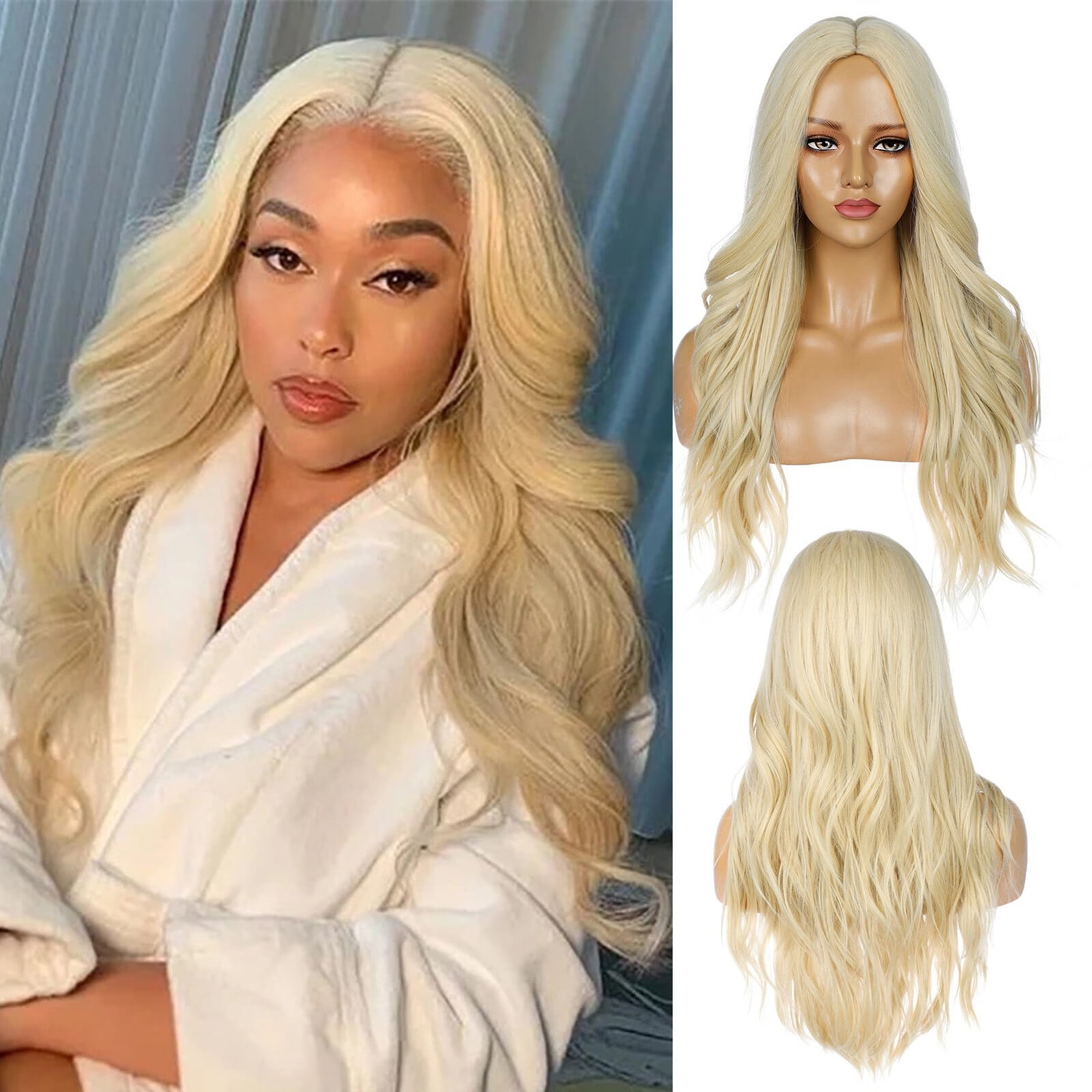 KAFEUPS Women's Light Gold Micro Curl Headgear Wavy Curl Wig Can Be Straightened Bent