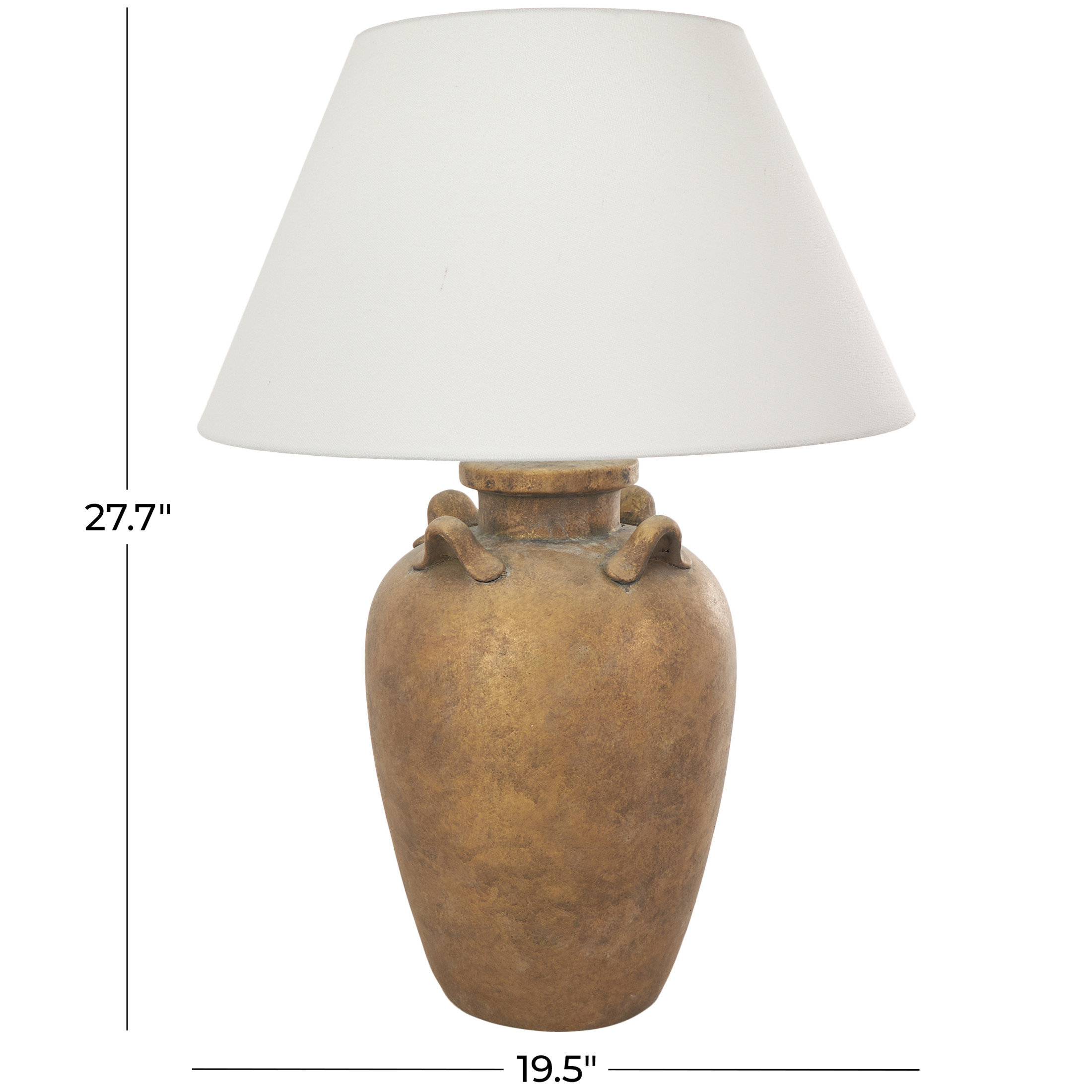 DecMode 28" Antique Pot Vase Brown Table Lamp with Cream Linen Shade