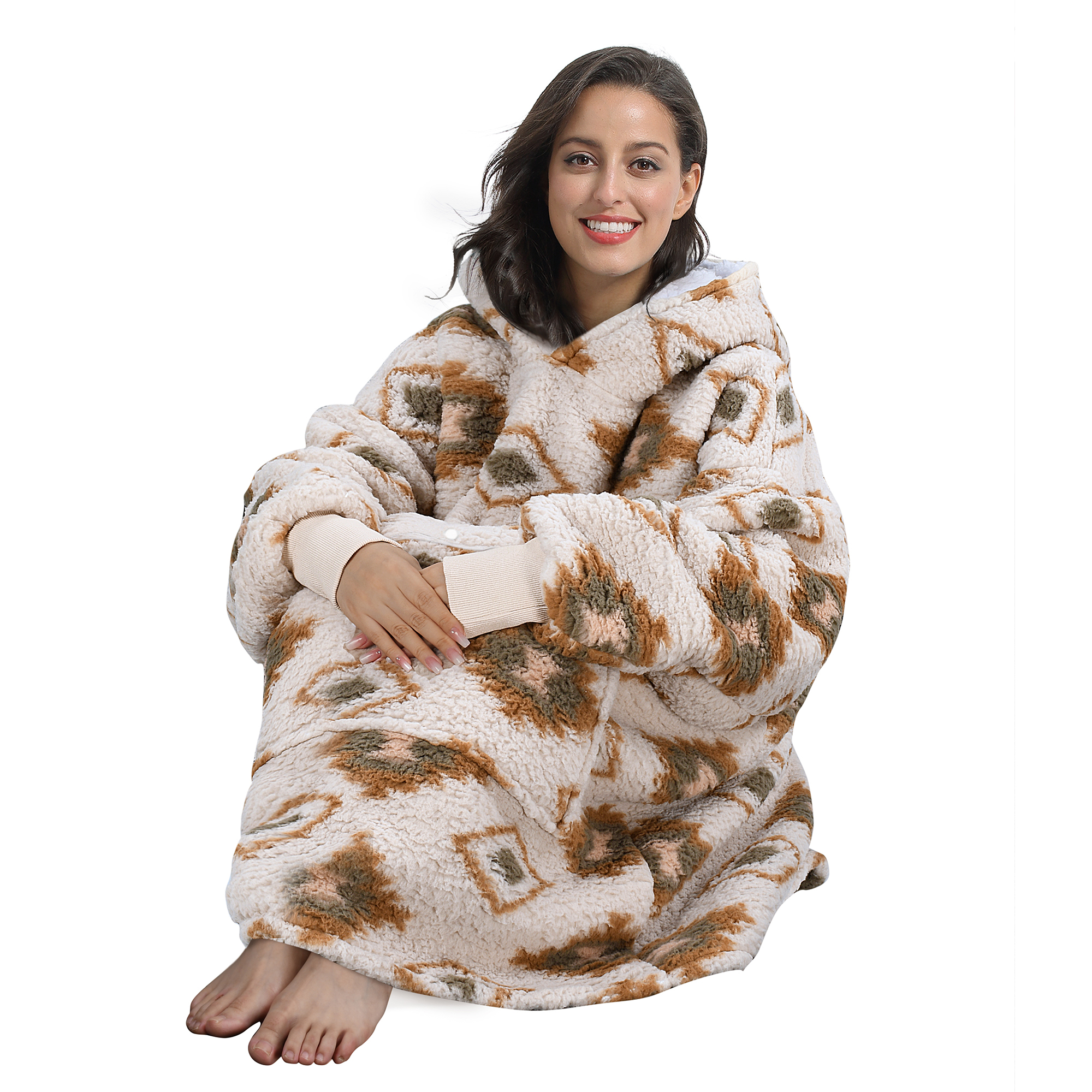 Tirrinia Oversized Blanket Hoodie, Wearable Fluffy Sherpa Blanket, Cozy Sweatshirt Blanket Gift for Adult Women Men Girlfriend