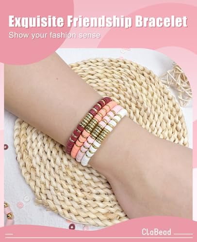 YNGLLC Bracelet Making Kit - 3200Pcs Clay Beads With Gold and Letter Beads for Friendship Bracelets (Cute Pink)