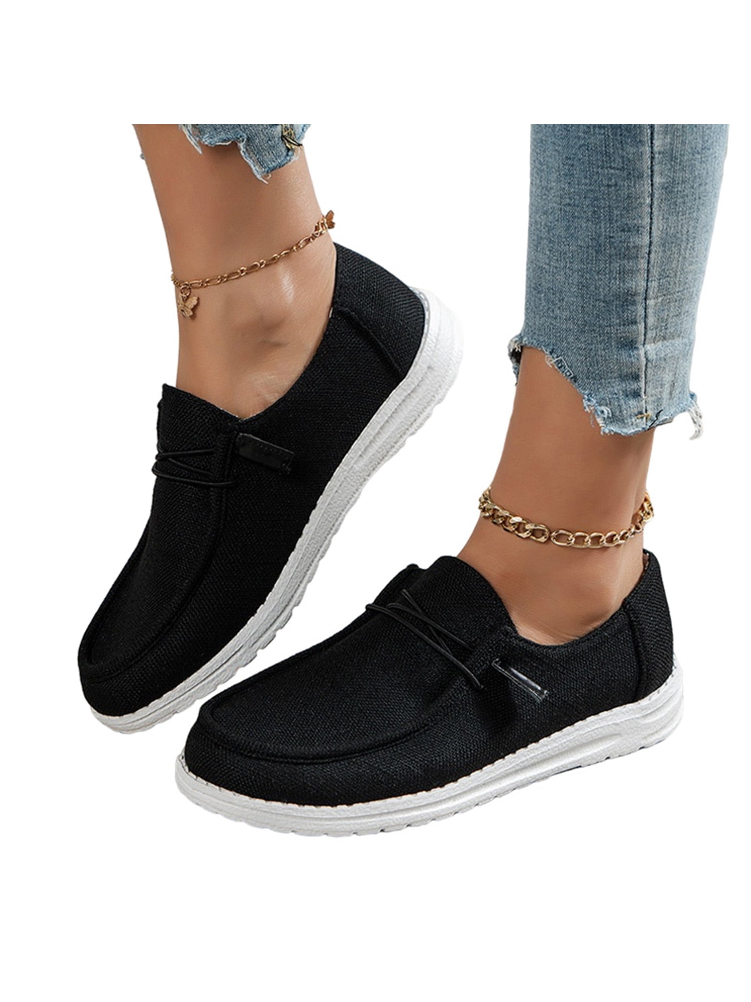 Casual Shoes for Comfort Slip On Sneakers Non-Slip Lightweight Loafers Black 9 Walmart.com