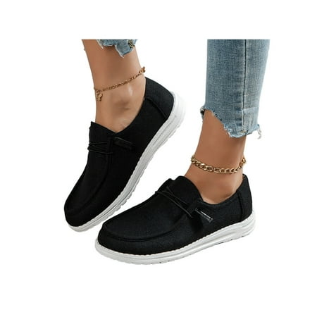 

Tenmix Ladies Loafers Slip On Casual Shoes Comfort Flats Moccasin Sneakers Womens Comfortable Non-Slip Boat Shoe Black 9