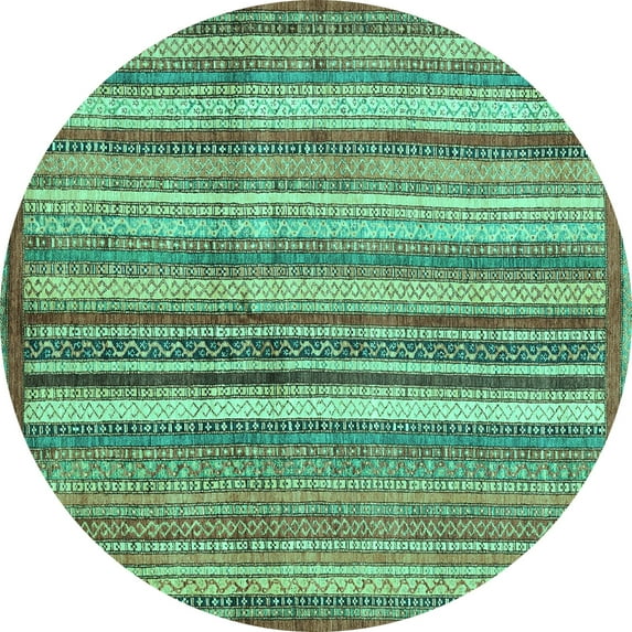 Ahgly Company Machine Washable Indoor Round Abstract Turquoise Blue Modern Area Rugs, 6' Round