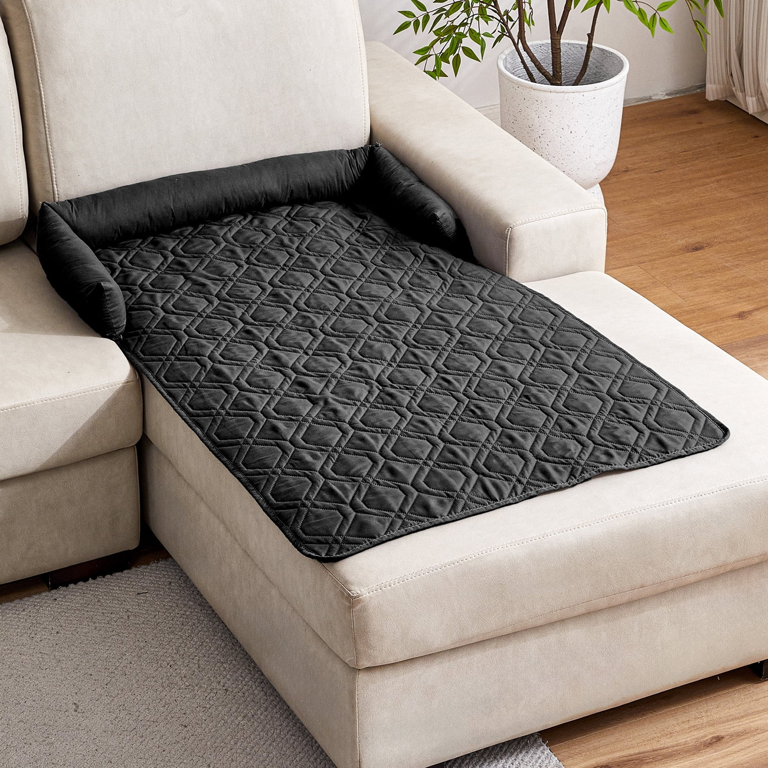 Suitable for Medium and Large Dogs Calm Pet Bed, Pet Furniture Protective Cover, Non-Slip Base, Side Pillow Pet Bed, Waterproof and Urine-Proof Fabric, Deodorant, Machine Washable Non-Slip