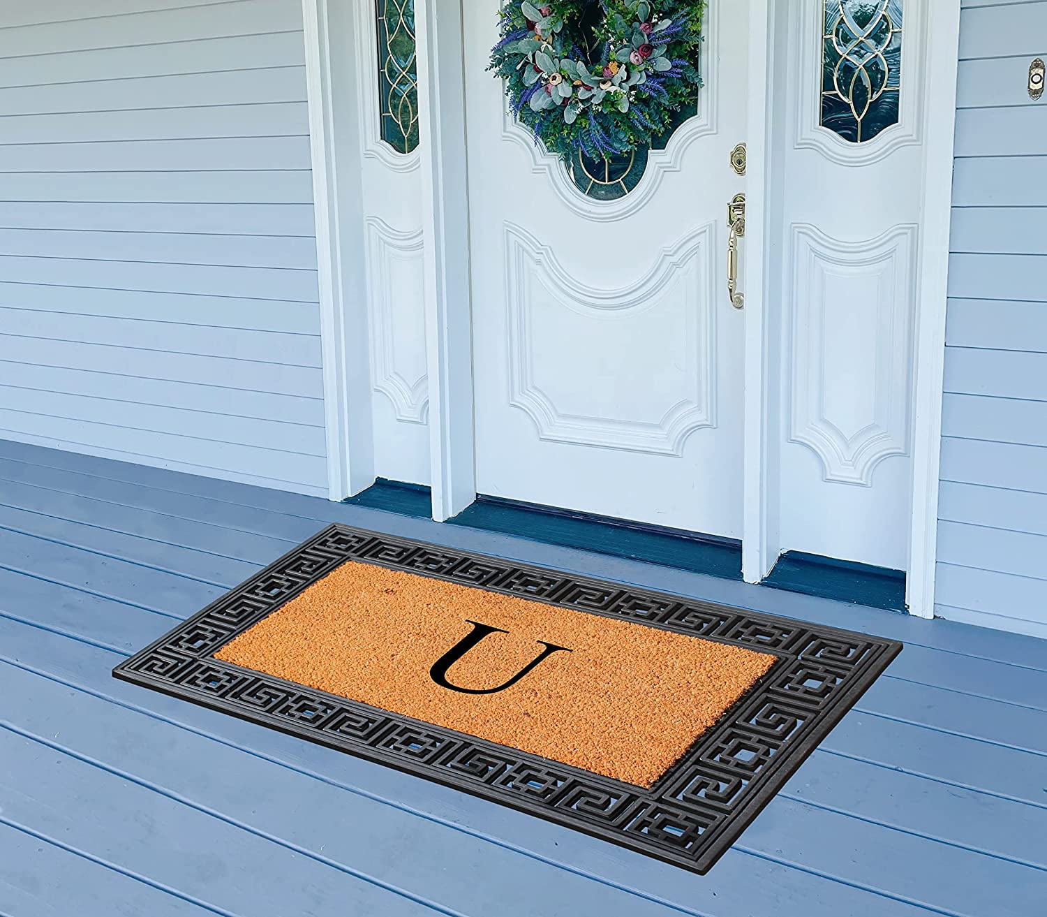A1HC Natural Rubber & Coir 24x36 Monogrammed Doormat For Front Door, Anti-Shed Treated Durable Doormat for Outdoor Entrance, Heavy Duty, Low Profile, Easy to Clean, Long Lasting Front Porch Entry Rug