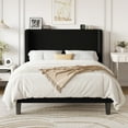 thumbnail image 2 of Einfach Queen Luxury Channel-Tufted Corduroy Velvet Platform Bed Frame with Wingback Headboard, Black, 2 of 10