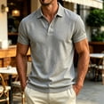 thumbnail image 4 of Dolkfu Short Sleeve Men'S Polos&nbsp;Shirts&nbsp;Short Sleeve Button Gray Retro Vintage Collared Polos Plaid Modern Minimalist Tops Gray,S, 4 of 6