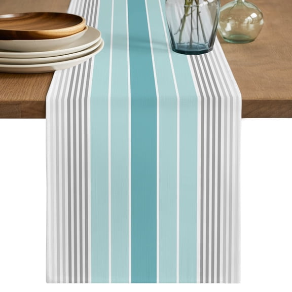Table Runner 90 Inch Long - Minimalist Geometric Lines Decorative Table Scarf, Green Gray Gradient Stripe Dining Table Runners for Wedding Party Kitchen Dining Tables