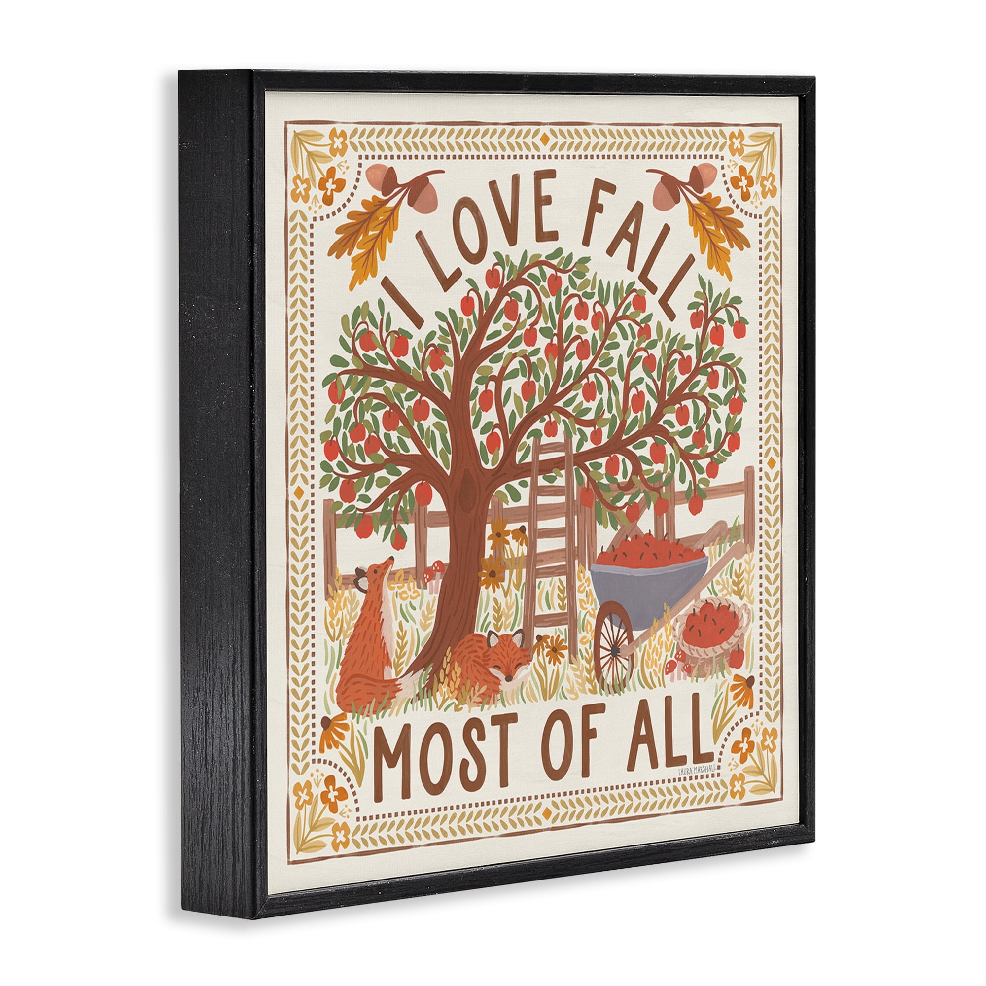Stupell Industries Love Fall Scenery Landscape Painting Black Framed Art Print Wall Art, 17 x 17