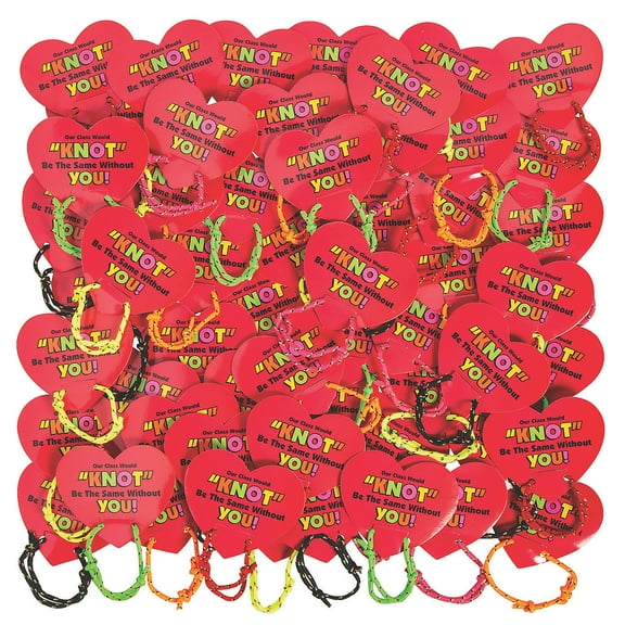 Bulk Valentine Knot Bracelets with Card, Jewelry, Valentine's Day, 72 Pieces