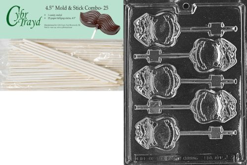Cybrtrayd Cap and Ball Lolly Sports Chocolate Candy Mold with 25 4.5-Inch Lollipop Sticks and Chocolatiers Guide 