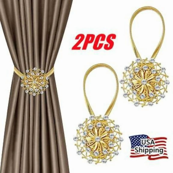 2Pcs Magnetic Curtain Tiebacks, Crystal Decor Curtain Ties No Drilling For Home
