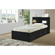 Hodedah Twin-Size Captain Bed with 3-Drawers and Headboard in Black