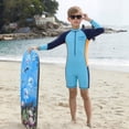 thumbnail image 2 of Glisme Toddler Boys' Swimwear Sets Long Sleeve Rash Guard Swimwear Piece Sun Swim Athletic Swimwear For Youth Teen Cute Playsuit Blue 3-4 Years, 2 of 6