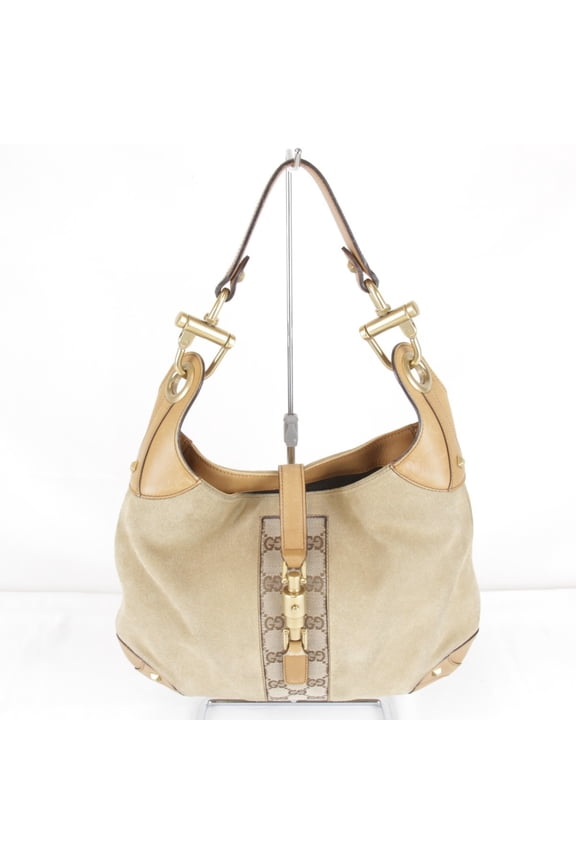 Pre-Owned GUCCI New Jackie GG pattern handbag 120888 205141 Suede/Leather Beige Women's