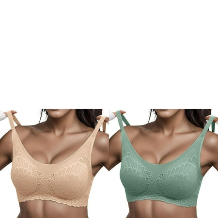 Wijhcboe 2 Pack Woman Big Bras Lace Thin Underwear Female Sports Bra Pack for Women Transparent Bras For Women Bras Sports Lace Sexy Lingerie Bralette Women Bras Wireless Padded For Women Bra Set An