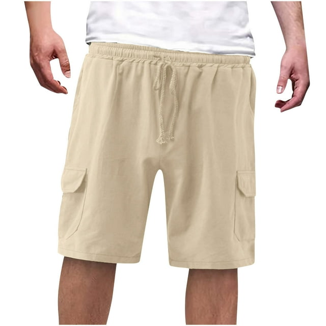 CHGBMOK Mens Shorts Casual Solid Color Drawstring Shorts Elastic Waist with Pocket Sizes S-2XL