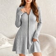 thumbnail image 2 of Tqcoqu Women's Ribbed Knit Mini Dress,Full Zip V Neck Long Sleeve Slim Fit Flared Hem Casual Swing Dresses,Gray Women's S-XXL, 2 of 8