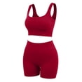 thumbnail image 4 of Women 2Piece Activewear Workout Yoga Set Long Sleeve Crop Top And High Waist Leggings Gym Outfit Yoga Shorts Sets Wine ,XL, 4 of 8
