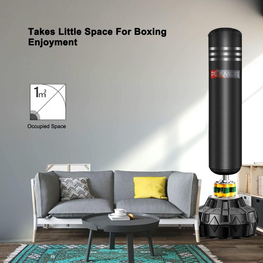 PEXMOR Freestanding Punching Bag Heavy Solid Boxing Bag with Suction Cup Armor Base & Noise Vibration Absorption Device for Adult Youth - Men Stand Kickboxing Bags Kick Punch Bag | Black
