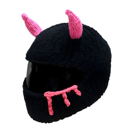 GJX 2026 New Devil Horn Plush Motorcycle Helmet Covers Full Face Protective Anti-Scratch Helmets Headgear for Motorcyclers Winter Gear for Street Cruising Touring Commuting Off-Road