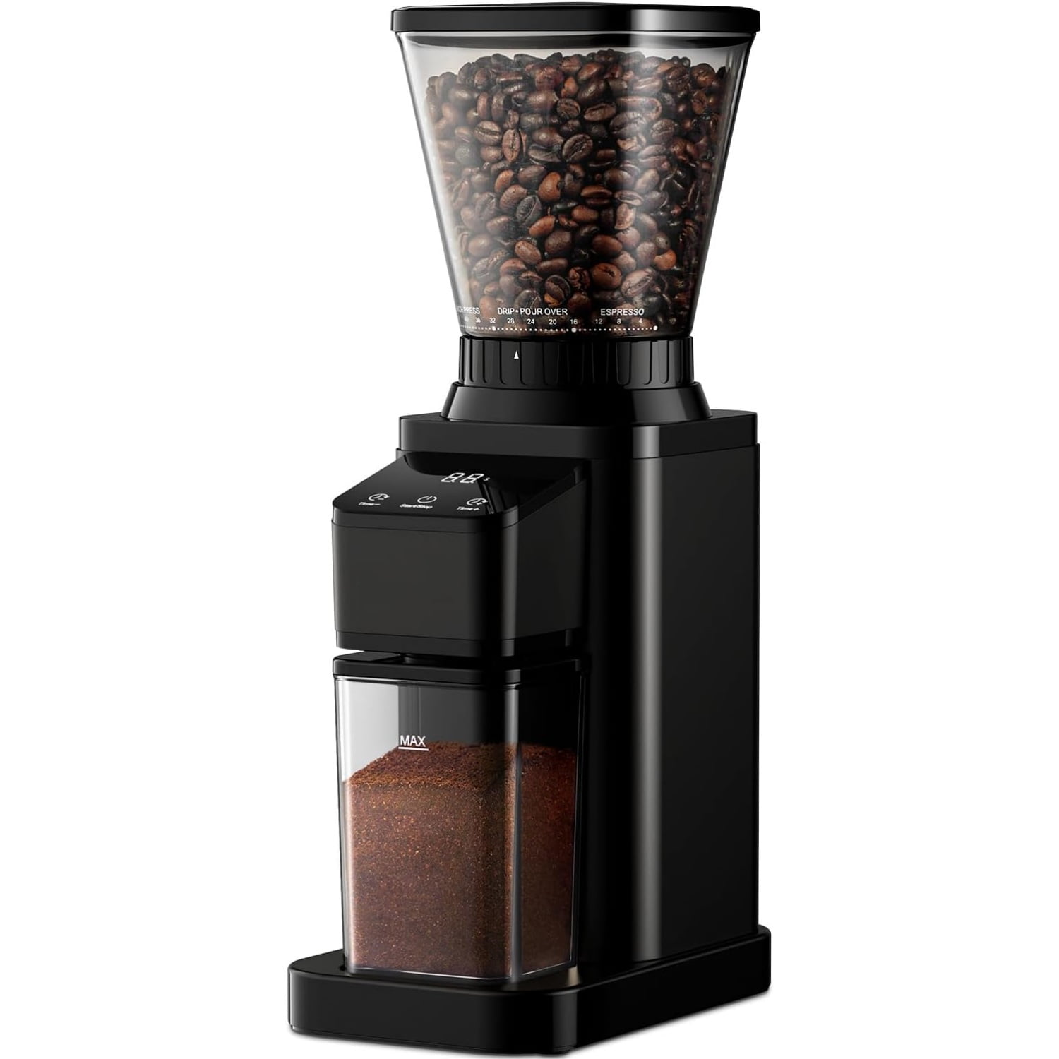 Professional Conical Burr Coffee Grinder, Coffee Bean Grinder with 48 Grind Settings for Espresso, Drip & French Press, Upgraded Anti-Static Technology, Precision Timer, Black