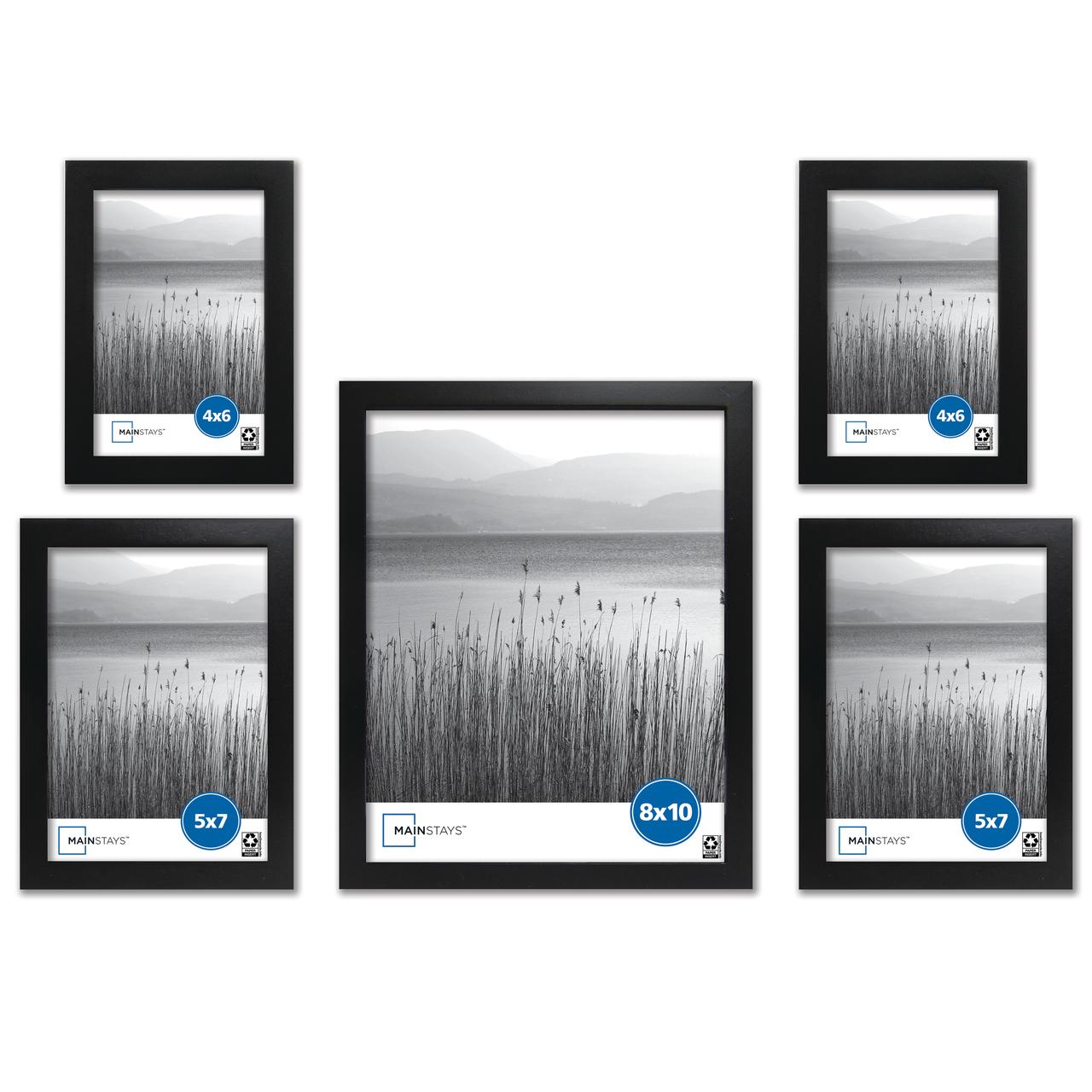 Mainstays Black 0.5" Gallery Picture Frame 5 pc Set (2-4x6, 2-5x7, 1-8x10 Frames)