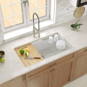 33 in. L x 19 in. W Rectangular Undermount Single Bowl Fireclay Workstation Kitchen Sink with Cutting Board, Bottom Grid