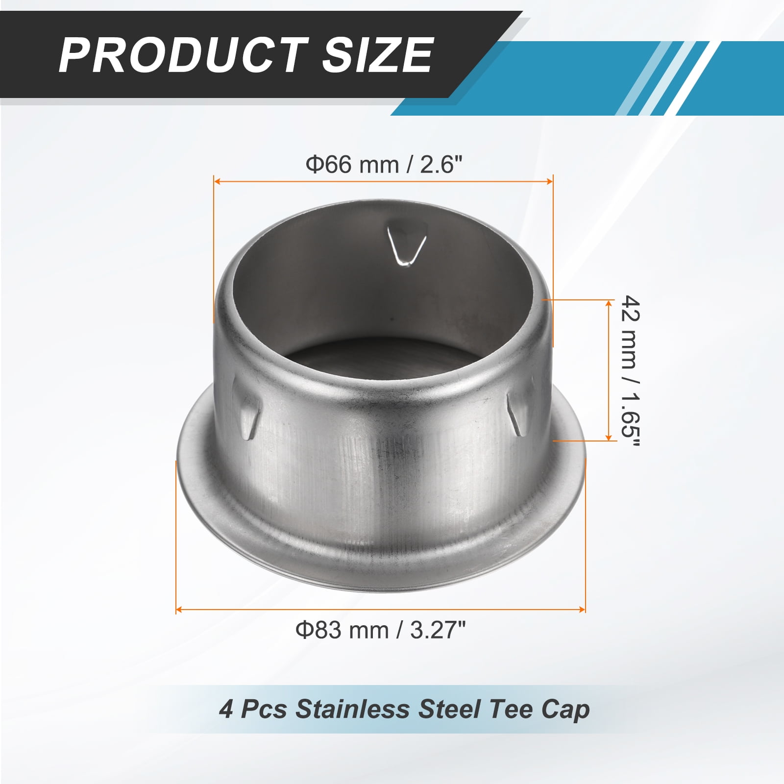 Uxcell 4Pcs Stainless Steel Tee Cap (2.6"/66mm OD, Silver) - Round Dryer Vent Cover Dryer Duct Metal End Cap Plug for Indoor and Outdoor Pipe